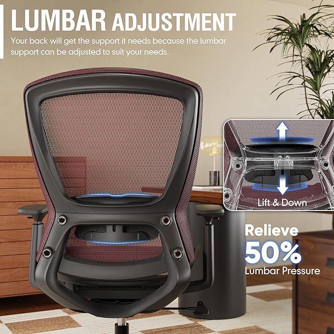 ELABEST T96 Mesh Office Chair,Ergonomic Computer Desk Chair,Sturdy Task Chair- Adjustable Lumbar Support & Armrests,Tilt Function,Comfort Wide Seat,Swivel Home Office Chair-DeskLoop Office