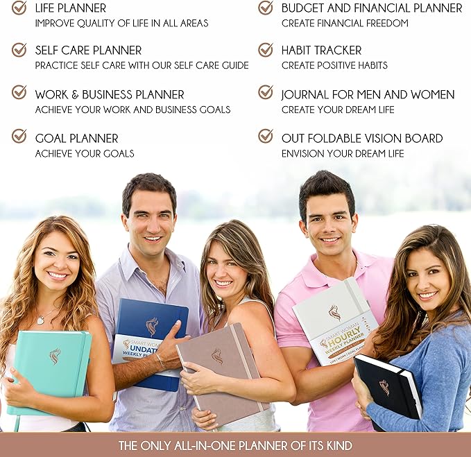 Hourly Planner - Undated Daily, Weekly & Monthly Planner with Budget Section | A 12 Month Journey to Increase Productivity & Happiness | Life Organizer & Gratitude Journal - Vertical Format-DeskLoop Office