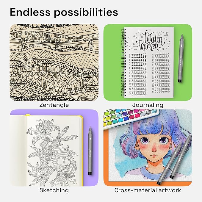 ARTISTRO Set of 2 Fineliner Pens, Black Micro Pens for Drawing, Waterproof Archival Ink, Ultra Fine Tip Pen for Illustration, Technical Pen, Sketching, Writing, Drawing, Journaling, Pair of Fine Tip-DeskLoop Office