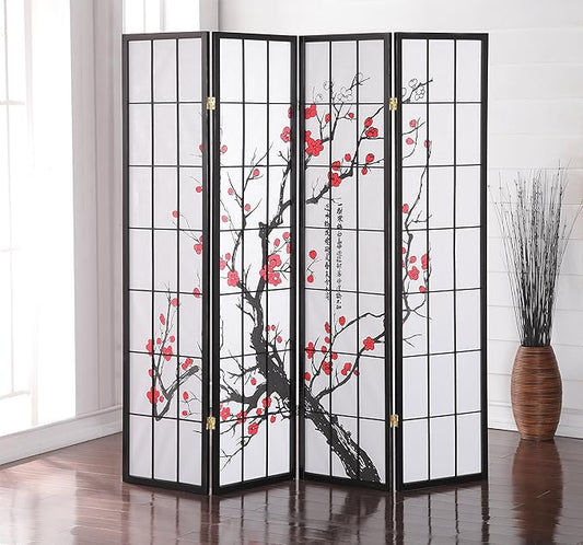 NicBex Room Divider 4 Panel Room Dividers with Oriental Style Partition Room Dividers and Folding Privacy Screens Wall Divider for Home, Office, Room Separation,71" W x 2" D x 71" H, Black-DeskLoop Office