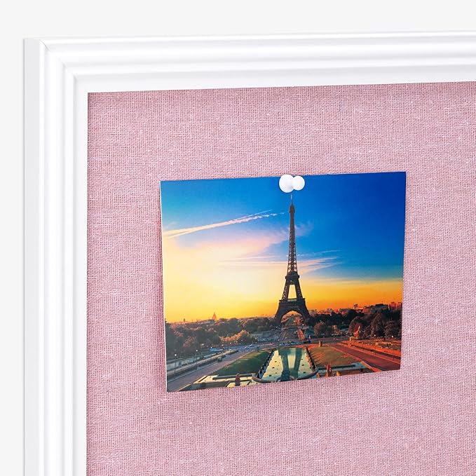 Navaris Framed Linen Bulletin Board - 17 x 23 inches Fabric Jewelry Organizer Pinboard for Wall Memory Memo Pin Board - Pink Linen with White Frame-DeskLoop Office