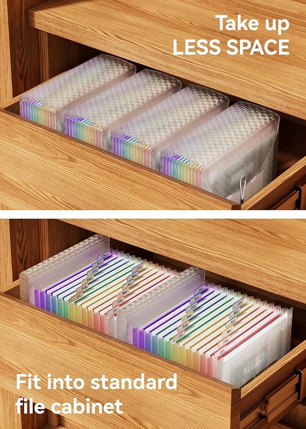 ABC life 12 Pockets Accordion File Organizer Expanding File Folders, Portable Monthly Bill Receipt Document Organizer, Expandable Accordian Filing Folder Letter A4 Size, Colored Tabs (Pink)-DeskLoop Office