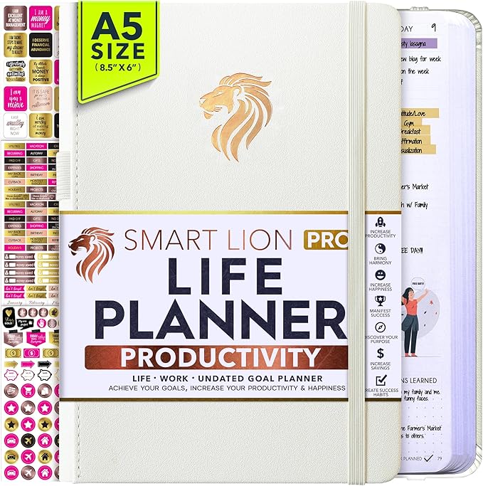 Life Planner - Undated Daily, Weekly & Monthly Planner with Budget Section | A 12 Month Journey to Increase Productivity & Happiness | Life Organizer & Gratitude Journal - Horizontal Format-DeskLoop Office