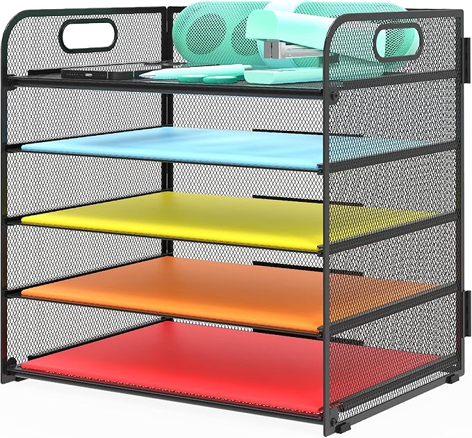 Letter Tray Paper Organizer 5-Tier Desk Organizer File Organizer Paper Holder with Handle, Metal Desktop Document Shelf Tray Office Classroom Organization - Black-DeskLoop Office