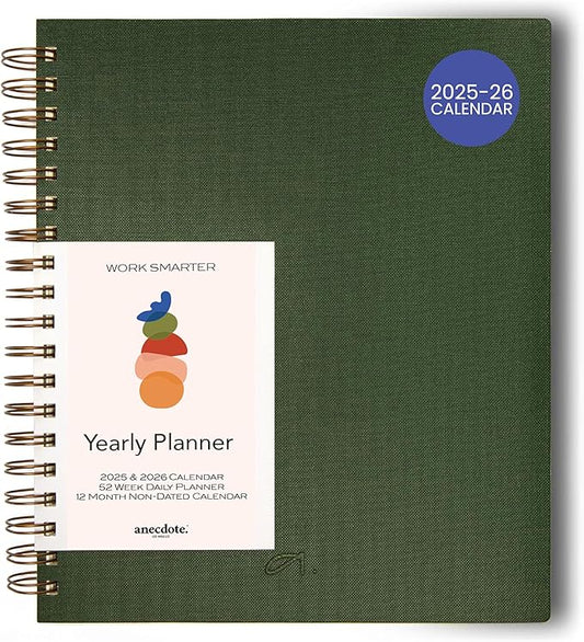 Anecdote 2025 Planner (8.5" x 10") Daily Planner Weekly Monthly Planner - 52 Weeks w/Library Buckram Cover, Brass Spiral - A4 Size Bleed-Resistant Paper – Evergreen-DeskLoop Office