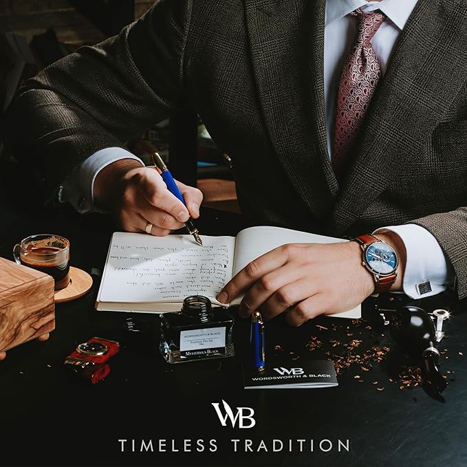 Wordsworth & Black Majesti Fountain Pen-(Blue), Luxury Case, 24K Gold Finish; 18K Gilded Medium Nib- Ink Cartridges, Refillable Ink Converter-Calligraphy Pen-Best Business Gift Set for Men & Women-DeskLoop Office