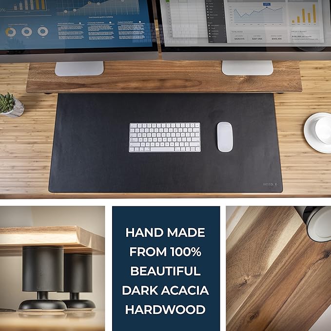 Nordik Large Dual Monitor Riser for 2 - Premium Handmade Hardwood Acacia Computer - Laptop TV Stand with Storage for Desk Accessories - Organizer Television-DeskLoop Office