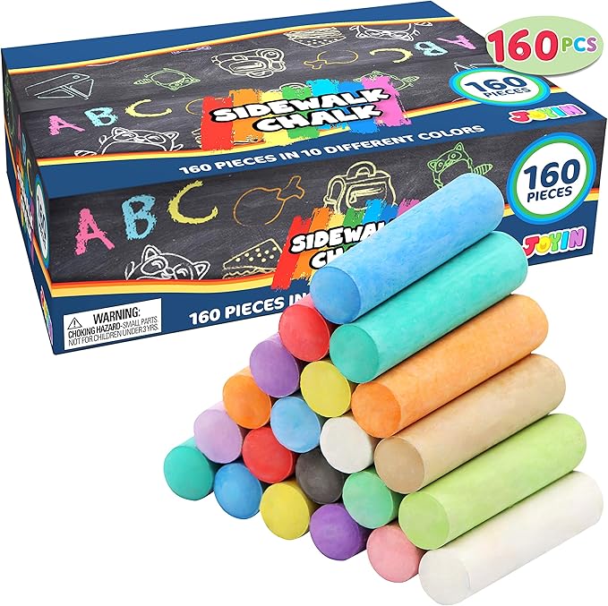 160 PCS Sidewalk Chalks Set Non-Toxic Washable Jumbo Chalk for Outdoor Art Play, Painting on Chalkboard, Blackboard and Playground-DeskLoop Office