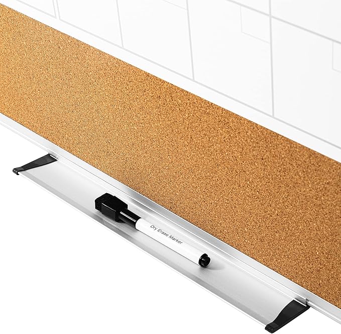 VUSIGN Monthly Calendar Whiteboard Dry Erase Cork Board Combo, 24" x 36" Planning Board, Silver Aluminium Frame-DeskLoop Office