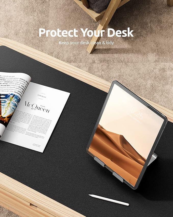 YSAGi Leather Desk Protector, Office Mat, Large Mouse Mat, Non-Slip PU Leather Blotter, Laptop Desk Mat, Waterproof Writing Pad for Office and Home (Black, 31.5" x 15.8")-DeskLoop Office