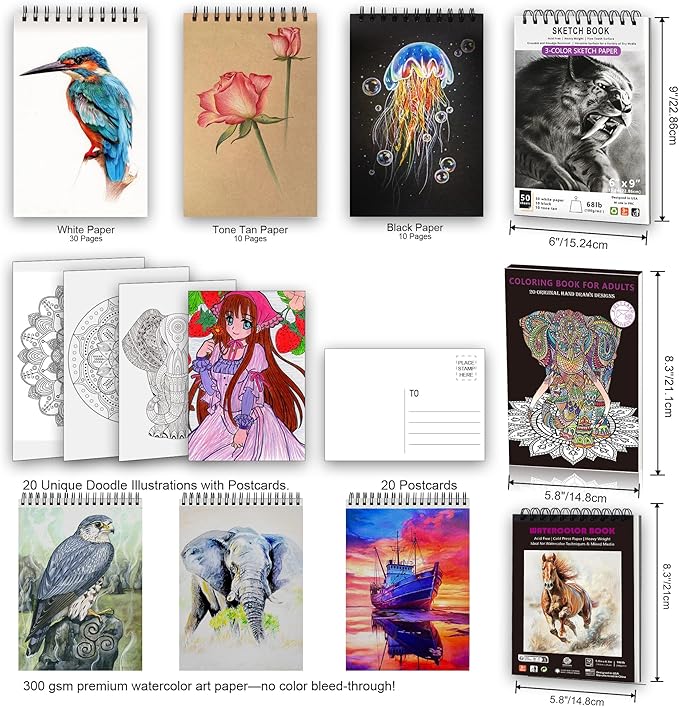 HIFORNY 136 PCS Drawing & Sketching Set,Pro Art Supplies with Graphite,Charcoal,Colored,Watercolor,Metallic Pencils,Blending Tools,Sketchbook,Watercolor Book and Coloring Book in Zipper Case (Pink)-DeskLoop Office