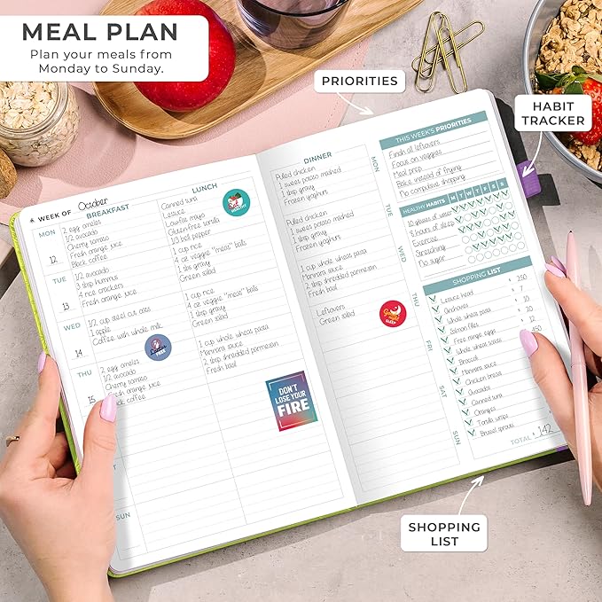 Clever Fox Weekly Meal Planner - Weekly & Daily Meal Prep Journal with Shopping and Grocery Lists for Menu Planning, Healthy Diet & Weight Loss Tracking, Lasts 1 Year, Undated, A5 - Neon Yellow-DeskLoop Office
