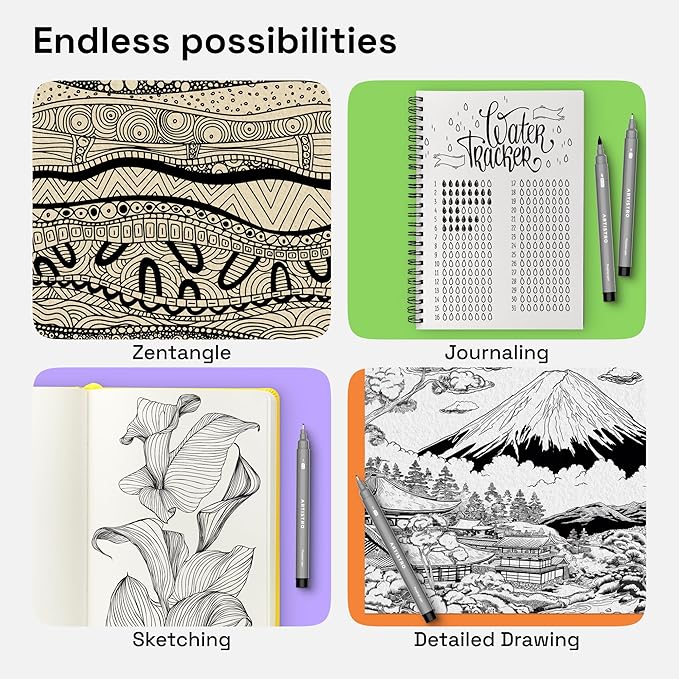 ARTISTRO Set of 9 Fineliner Pens - Black Micro Pens with Ultra Fine Tips for Drawing, Sketching, Writing, Journaling and Technical Illustration - Waterproof Archival Ink-DeskLoop Office