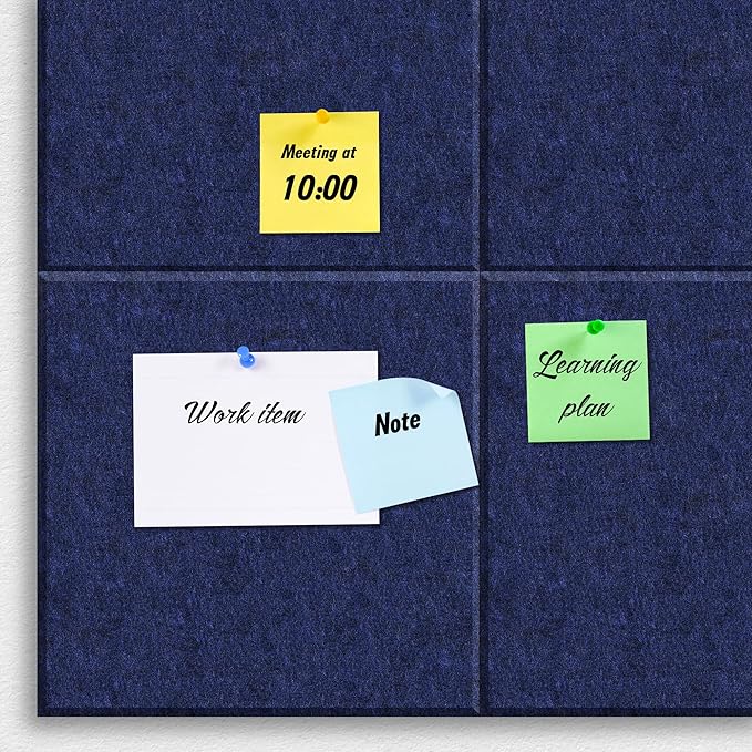 Large Cork Board for Office Dark Blue Felt Board Alternative-12 Pack Felt Wall Tiles for Office Wall Decor,Felt Bulletin Board Tiles,Push pin Board Wall Organizer for Office