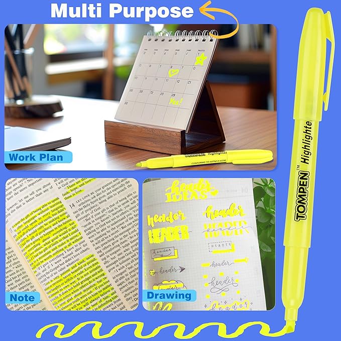 Highlighters Yellow 48 Pack – Bulk Chisel Tip High lighter Marker Set for School, Office, Bible Study, Journaling – Smear-Free, Quick Dry Ink – Fluorescent Pens for Teachers & Students-DeskLoop Office