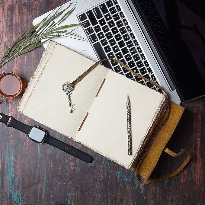 LEATHER VILLAGE Vintage Leather Journal – 200 Handmade Vintage Deckle Edge Paper – Leather bound Journal For Women Men – Vintage Key Closure - Book of Shadows - Turquoise - 8X6 inches (A5)