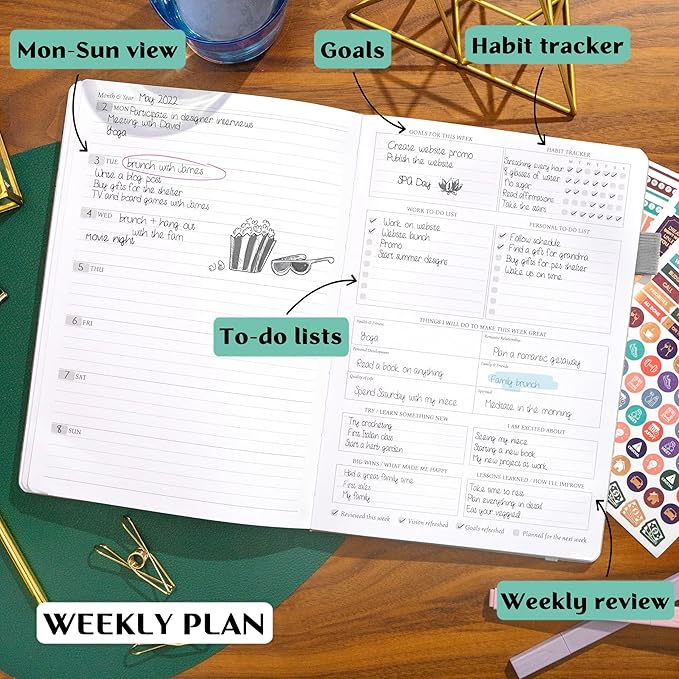 Legend Planner PRO – Deluxe Weekly & Monthly Life Planner to Increase Productivity and Hit Your Goals. Time Management Organizer Notebook – Undated – 7 x 10" Hardcover + Stickers – White-DeskLoop Office