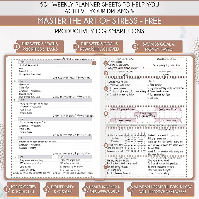 Life Planner - Undated Daily, Weekly & Monthly Planner with Budget Section | A 12 Month Journey to Increase Productivity & Happiness | Life Organizer & Gratitude Journal - Horizontal Format-DeskLoop Office