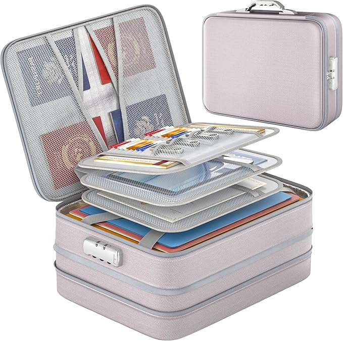 Nacial 5200℉ Fireproof Document Box with Lock, Expandable Document Organizer, Heat Insulated Fireproof Waterproof Box for File Storage, Portable Sturdy Handle for Important Documents Home Travel-DeskLoop Office