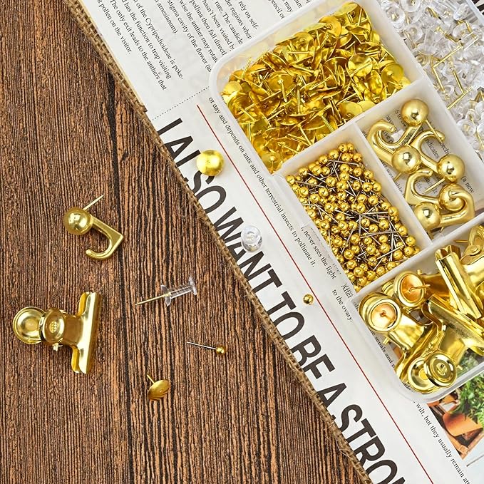 350 Pcs Gold Push Pins Set 5 Styles Decorative Thumb Tacks Assorted Push Pins for Bulletin Board, Cork Board-DeskLoop Office