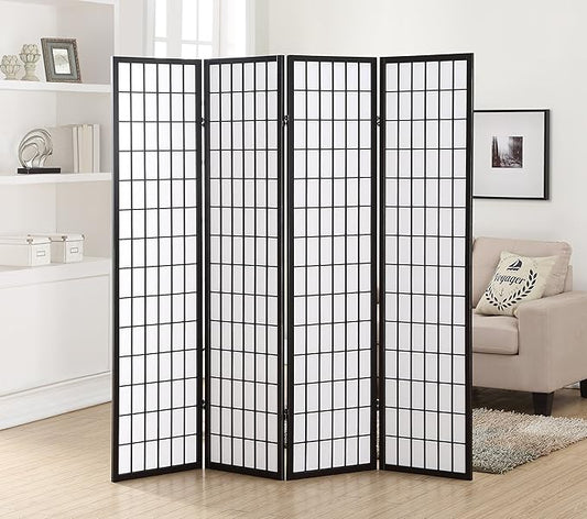 NicBex Room Divider 4 Panel Room Dividers with Oriental Style Partition Room Dividers and Folding Privacy Screens Wall Divider for Home, Office, Room Separation,72" W x 2" D x 72" H, Black-DeskLoop Office
