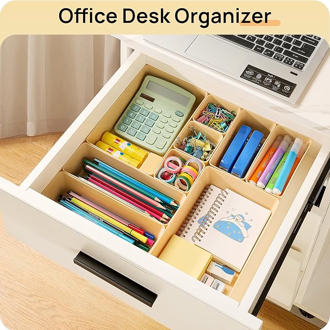 Vtopmart 25 PCS Plastic Drawer Organizers Set, 4-Size Versatile Bathroom and Vanity Drawer Organizer Trays, Storage Bins for Makeup, Bedroom, Kitchen Gadgets Utensils and Office-DeskLoop Office