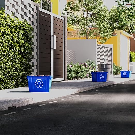 14 Gallon Rectangular Blue Recycling Bin | 2 Pack | Inside Outside Curbside | Stackable Box for Paper Plastic-DeskLoop Office