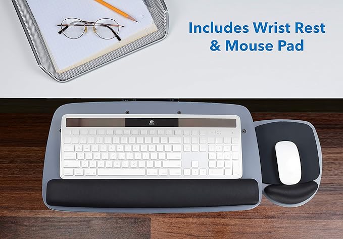 Mount-It! Under Desk Keyboard Tray, Adjustable Keyboard and Mouse Drawer Platform with Ergonomic Wrist Rest Pad, 17.25" Track (MI-7137)-DeskLoop Office