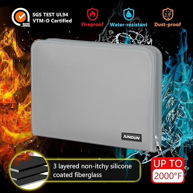 JUNDUN Accordion File Organizer - 12 Pocket Expanding File Folder with Zipper & Labels - Fireproof File Folder Organizer with Multi-Pockets,Document Organizer for Letter A4 Files and More (Silver)-DeskLoop Office