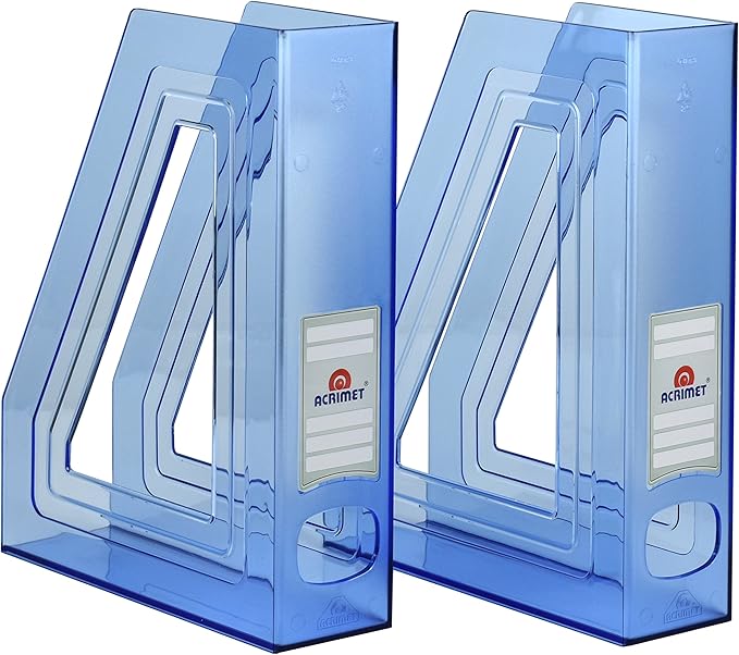 Acrimet Magazine File Holder, Durable Rack, Space-Saving Organizer (Plastic) (Clear Blue Color) (2 pack)-DeskLoop Office