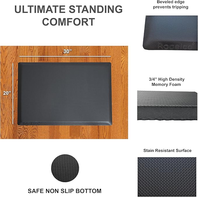 Rocelco 40" Height Adjustable Standing Desk Converter with AC Outlet USB Charger and Anti-Fatigue Floor Mat - Sit Stand Up Tabletop Riser - Sliding Keyboard Tray - Black (R DADRB-40-ACUSB-MAFM)-DeskLoop Office