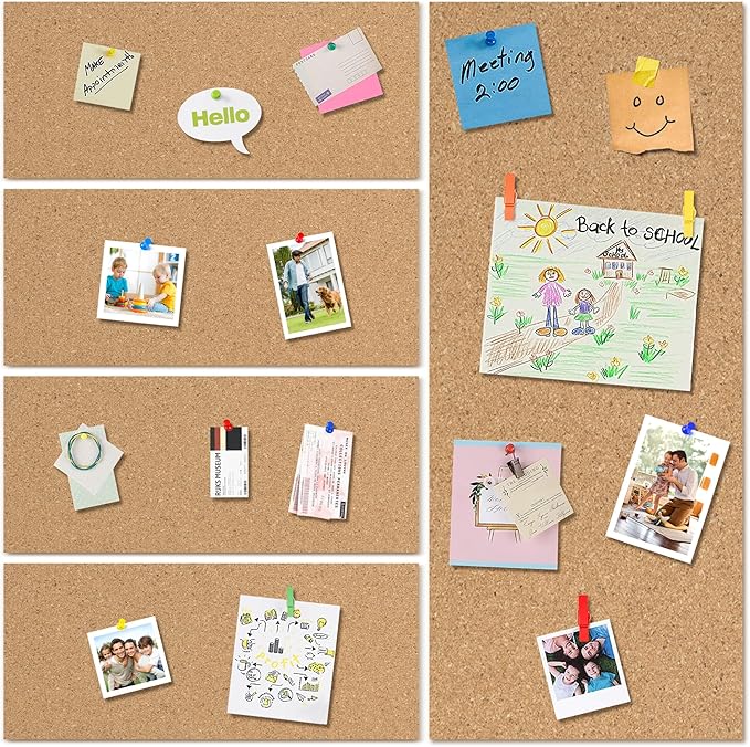 AKTOP Cork Board Bulletin Board 17"x8", 1/2" Thick Cork Board Tiles 6 Pack, Small Pin Board for Wall Decor, Self Adhesive Corkboards with 60 Push Pin Wood Clips for School, Home & Office-DeskLoop Office