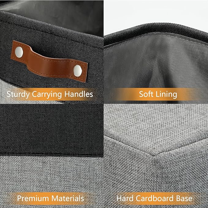DULLEMELO Grey Storage Baskets for Organizing 3 Pack Fabric Shelf Baskets for Gifts Empty Large Storage Organizer for Closet,Clothes,Toys,Bedroom (Black&Grey)-DeskLoop Office