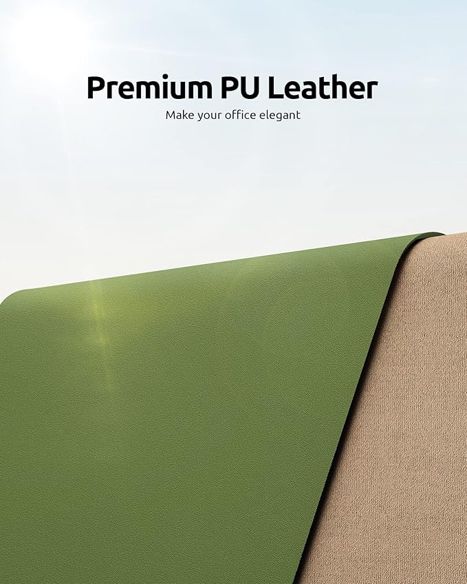 YSAGi Leather Desk Protector, Office Mat, Large Mouse Mat, Non-Slip PU Leather Blotter, Laptop Desk Pad, Waterproof Writing Pad for Office and Home (Green, 23.6" x 13.8")-DeskLoop Office