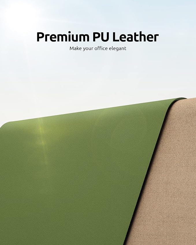 YSAGi Leather Desk Protector, Office Mat, Large Mouse Pad, Non-Slip PU Leather Blotter, Laptop Desk, Waterproof Writing Pad for Office and Home (Green, 31.5" x 15.8")-DeskLoop Office