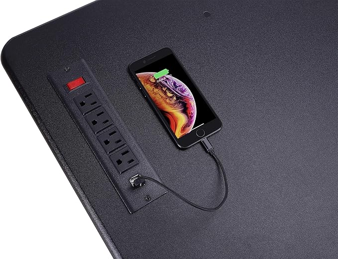 Rocelco 46" Height Adjustable Standing Desk Converter - Desktop AC USB Charger - Sit Stand Up Triple Monitor Riser - Tall Computer Workstation - Retractable Keyboard Tray - Black (R DADRB-46-ACUSB)-DeskLoop Office