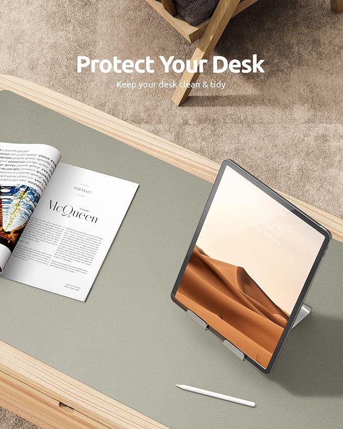 YSAGi Leather Desk Protector, Office Mat, Large Mouse Mat, Non-Slip PU Leather Blotter, Laptop Desk, Waterproof Writing Pad for Office and Home (Sage Green, 31.5" x 15.8")-DeskLoop Office