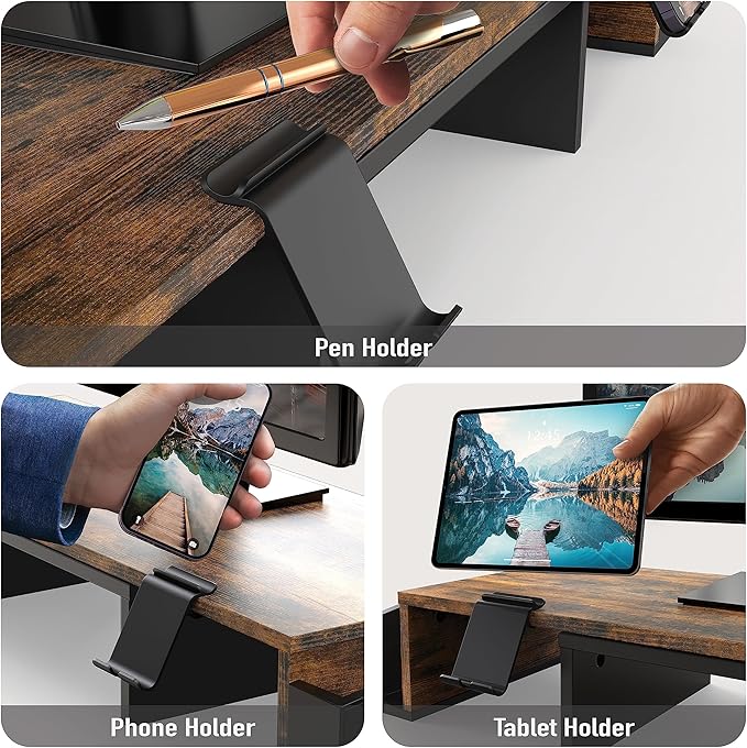 Simple Houseware Desk Dual Monitor Stand Riser with Drawer, Rustic Brown-DeskLoop Office