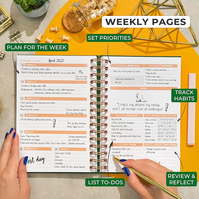 Clever Fox Planner 2nd Edition Spiral – Colorful Weekly & Monthly Goal Planner, Time Management & Productivity Organizer, Undated (Forest Green)-DeskLoop Office