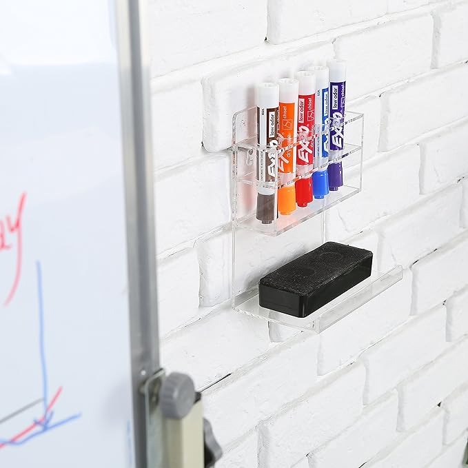 MyGift Wall Mounted Clear Acrylic Dry Erase Marker Holder Organizer for 5 Markers and Eraser, Hanging Whiteboard Accessories Rack for Office Home Dorm Classroom Meeting Room, Set of 2-DeskLoop Office