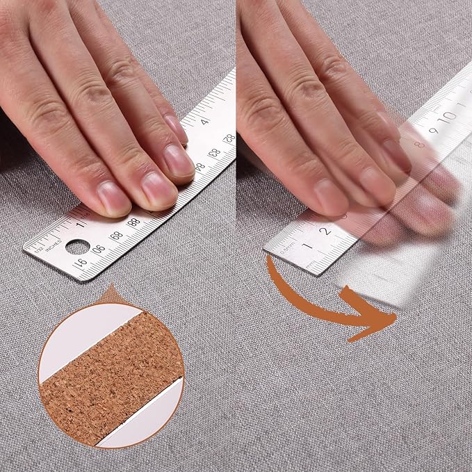 36 Inch Metal Ruler, Stainless Steel Straight Edge Ruler with Cork Backing, Non-Slip Imperial & Metric Measuring Tool for School, Office, Woodworking, Drafting-DeskLoop Office
