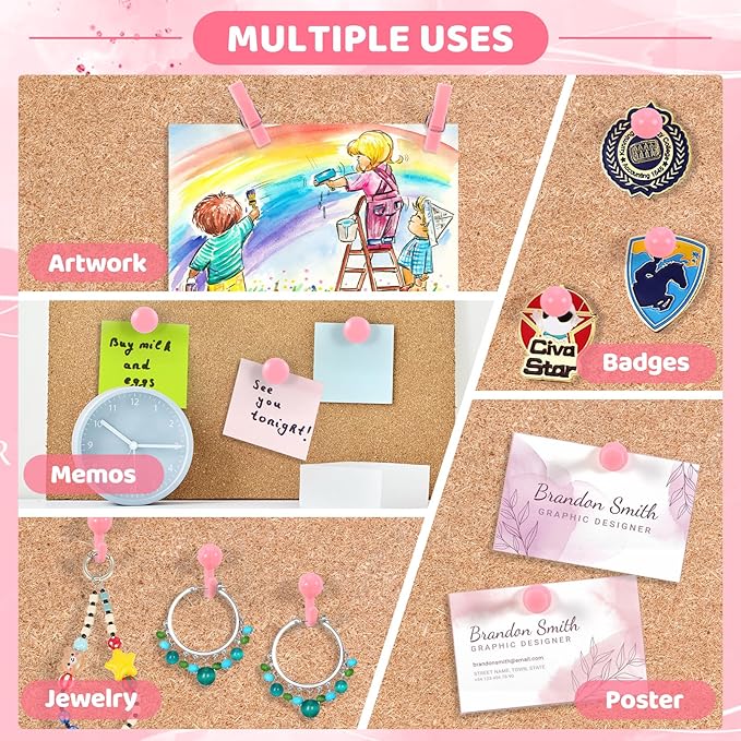 240Pcs Pink Thumb Tacks,5 Style Cute Push Pins, Decorative Push Pins for Bulletin Boards, Cork Board, Pink Office Supplies, Office Decor-DeskLoop Office