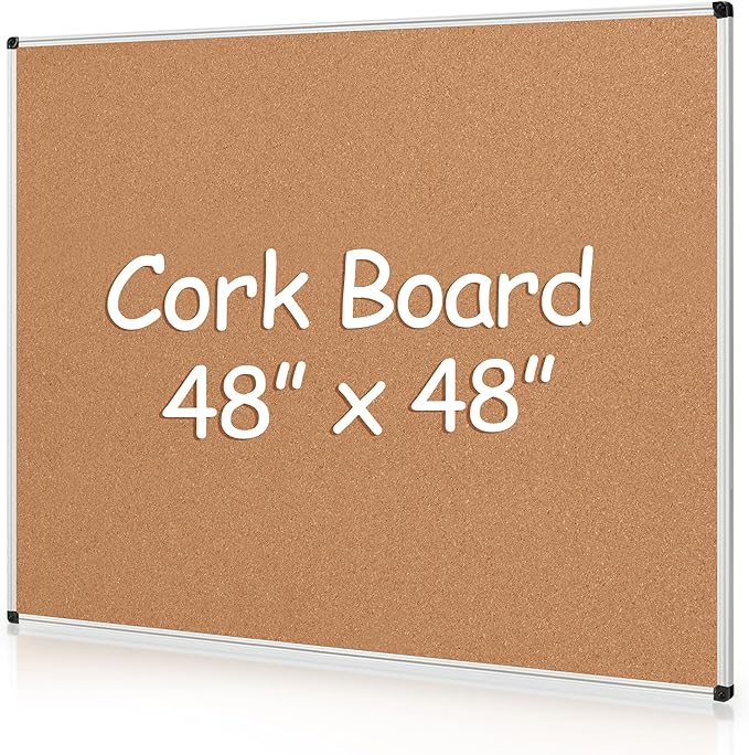 Board2by Extra Large Cork Bulletin Board 48" X 48", Silver Aluminum Framed 4'x4' Corkboard for Wall, Wall Mounted Notice Pin Board with 18 Push Pins for School, Home & Office-DeskLoop Office