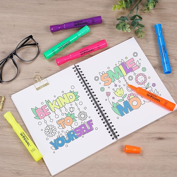 Highlighters Bulk, 24 Pack Tank Style Highlighters Assorted Fluorescent Colors Set, 6 Bright Colors Chisel Tip Highlighter Markers for Kid and Adult Coloring, Highlighting as School Supplies-DeskLoop Office