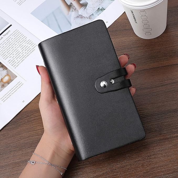 RFID Credit Card Holder, Leather Business Card Organizer with 96 Card Slots, Credit Card Protector for Managing Your Different Cards and Important Documents to Prevent Loss or Damage (Black)-DeskLoop Office