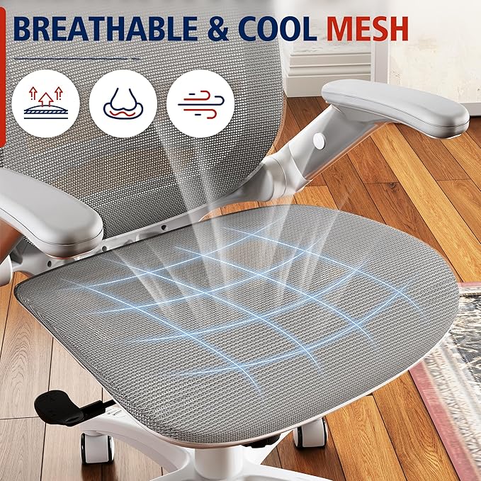 GABRYLLY Ergonomic Office Chair, High Back Home Desk Chair with Headrest, Flip-Up Arms, 90-120° Tilt Lock and Wide Cushion, 400LBS Mesh Chairs for Man Woman, White Task Chair(Dark Grey,GY01WDG)-DeskLoop Office