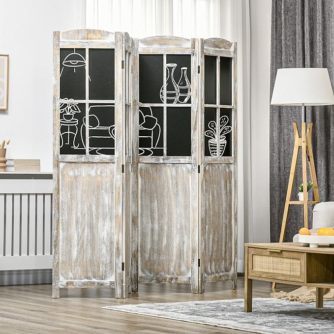 NicBex Room Divider 4 Panel Room Dividers with Black Boards Partition Room Dividers and Folding Privacy Screens 5.6 FT Wall Divider for Home, Office, Room Separation,70.75"W x 0.75"D x 69.75"H,Natural-DeskLoop Office