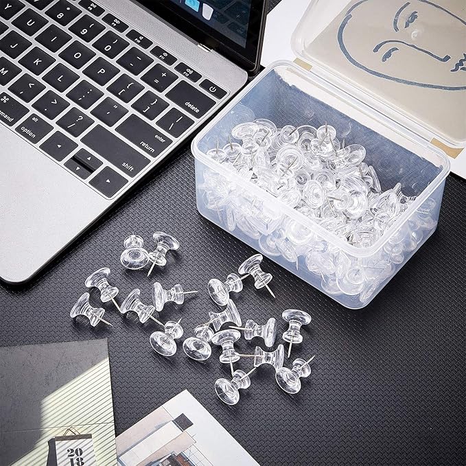 Outus 100 Pcs Giant Push Pins Large Thumb Tacks Plastic Heads 1 Inch Jumbo Push Pins for Cork Board Map Posters Office School(Clear)-DeskLoop Office