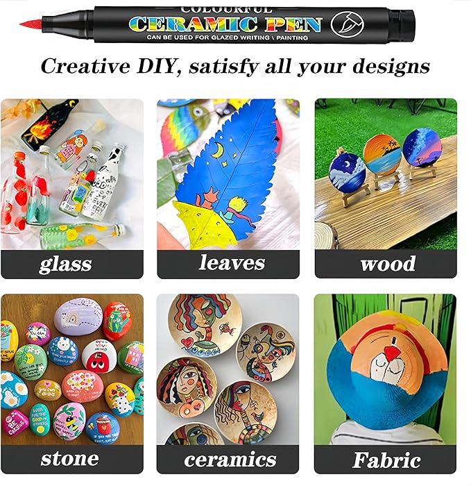 Permanent Marke Ceramics Pens 12 Colors Porcelain Paint Brush Pen for Both Glazed and Unglazed Ceramics Christmas Decoration Wine Markers-DeskLoop Office