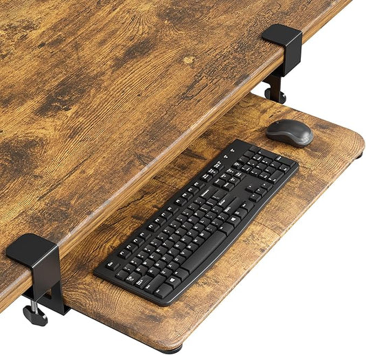 BONTEC KMT01 Under Desk Keyboard Tray, Pull-Out Keyboard & Mouse Platform with C-Clamp, 25.6 x 11.8 in Space-Saving Ergonomic Slide-Out Drawer, Rustic Brown-DeskLoop Office
